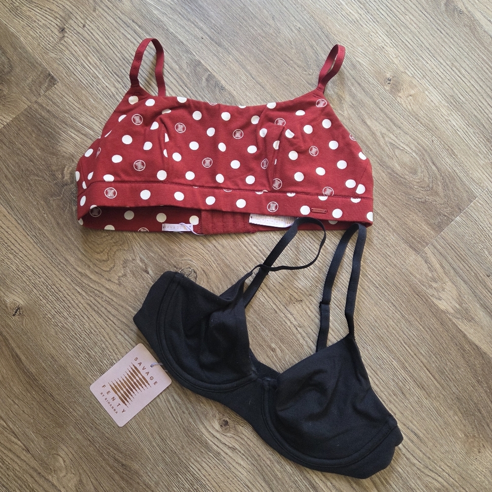 Savage X FENTY Red Polka Dot and Black Bralette Set